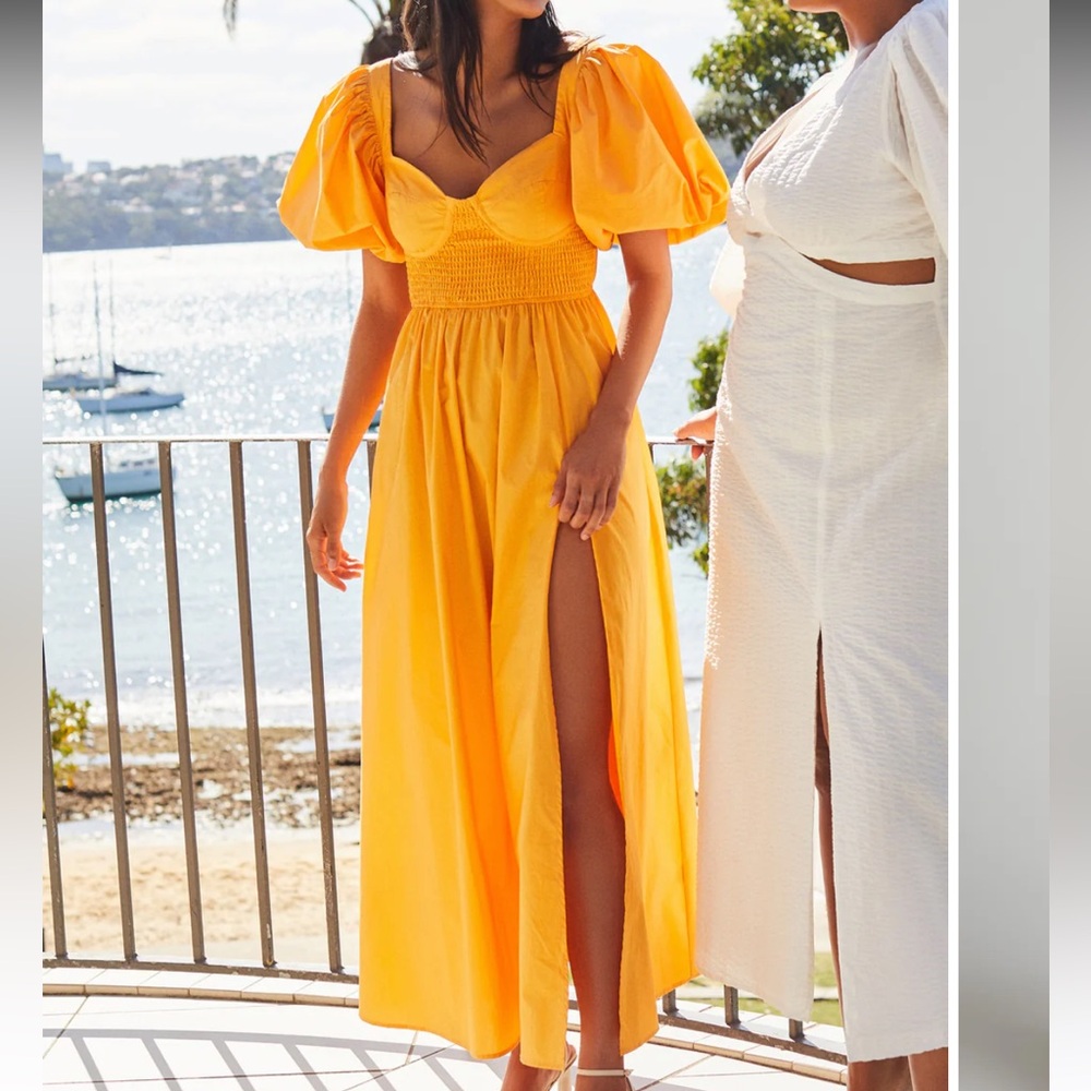 Showpo Vibrant Yellow Maxi Dress with Puff Sleeves